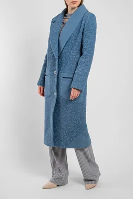 Пальто женское голубое дизайнерское длинное шерстяное однобортное Modna  KAZKA MKSH2185 купить недорого в интернет-магазине украинской моды ❰❰MODNA  KAZKA❱❱