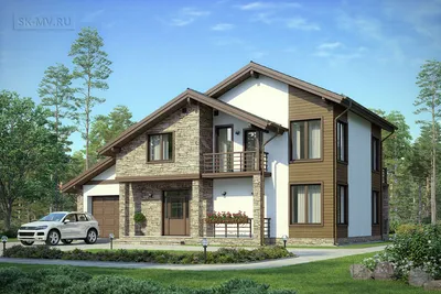 Проект современного комбинированного загородного дома в американском стиле  со встроенным гаражом Белоостров, цена строительства под ключ