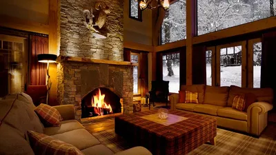 Fireplace in a winter house-Камин в зимнем доме - YouTube