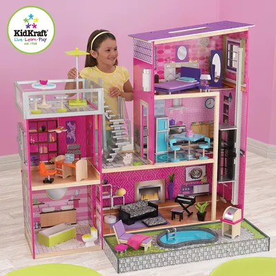 Дом мечты Барби - Глянец, с мебелью 35 предметов и бассейном от KidKraft,  65833_KE - купить в интернет-магазине ToyWay