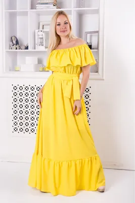 Желтое длинное платье фото