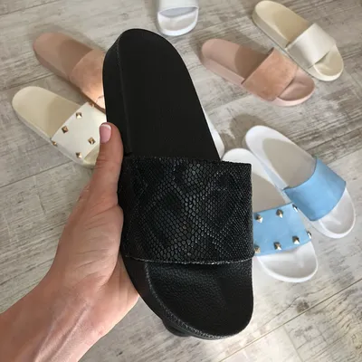 VN Женская обувь лето шлепанцы кожаные черные с узором | 5 avenue