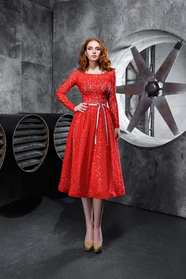 Красное платье с длинным рукавом Kira Nova Лидия | Купить вечернее платье в  салоне Валенсия (Москва)