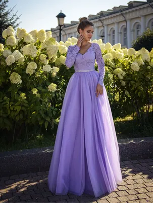 Сиреневое платье с длинным рукавом Prestige VV080 — купить в Москве -  Свадебный ТЦ Вега