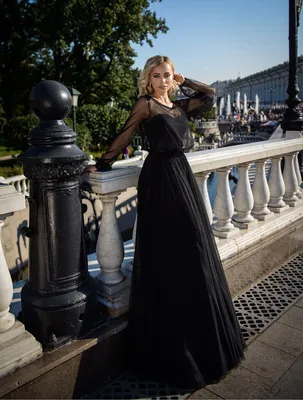 Черное вечернее платье в пол с рукавом Prestige VV084 — купить в Москве -  Свадебный ТЦ Вега