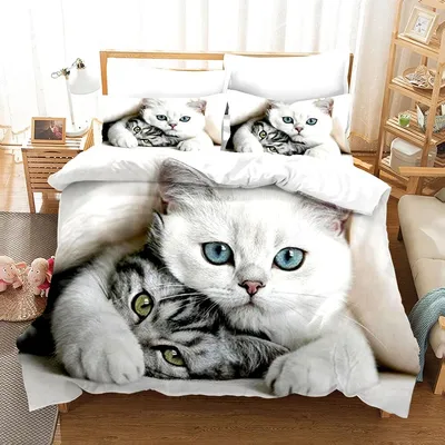 Постельное белье с 3d-изображением кота, Мультяшные аниме пододеяльники,  наволочки, наборы постельного белья льняное постельное белье для взрослых и  детей, подарок на Рождество - купить по выгодной цене | AliExpress