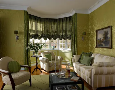 Зеленые шторы в интерьере гостиной — фото современного оформления — Портал  о строительстве, ремонте и дизайне