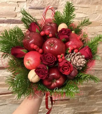 Зимний букет, фруктовый букет, букет из яблок, новогодний букет | Christmas  arrangements, Flower box gift, Christmas decorations