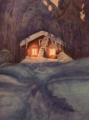 Модульная картина \"Домик в зимнем лесу\"