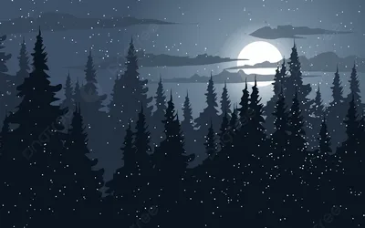 Зимний ночной лесной пейзаж с лунным светом Фон, снег, зима, сосна фон  картинки и Фото для бесплатной загрузки