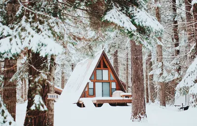 Обои Снег, Snow, Зимний Лес, Winter Forest, Wooden House, Деревянный Домик  картинки на рабочий стол, раздел пейзажи - скачать