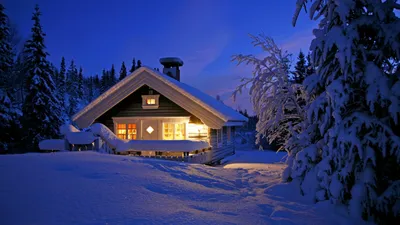 Домик в лесу зимой - фото и картинки: 58 штук