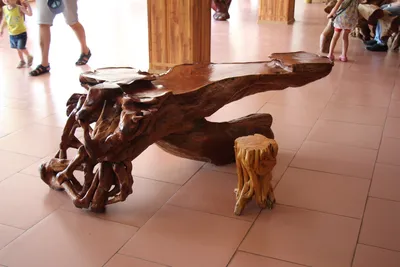 Интересная мебель и скульптуры из цельных стволов и корней деревьев в парке  \"Тайган\"