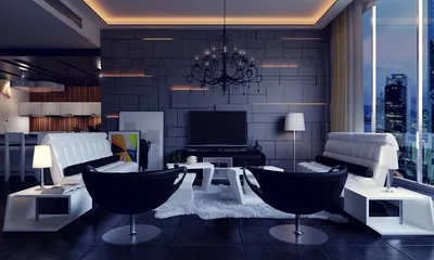 Интерьер современной гостиной в синих тонах | Блог о ремонте и дизайне  интерьера