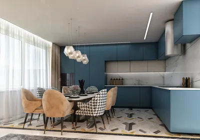 Дизайн кухни-гостиной 20 кв.м. в стиле контемпорари - Omega Design