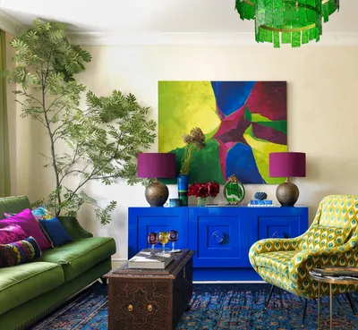 Дизайн интерьера квартиры в сине-зелёном цвете