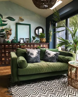 Интерьер гостиной в зеленых тонах - 61 фото