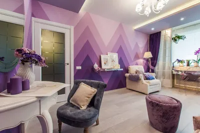 Лавандовый цвет в интерьере гостиной - 56 фото