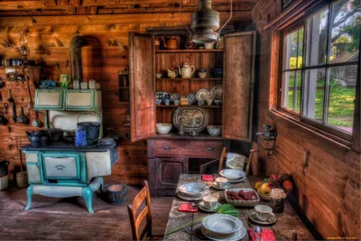 Кухня в старом деревенском доме - 74 фото