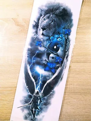 Тату рукав Ангел/ Лев/ Инь-Янь black and blue tattoo 48х17см Временная  татуировка на руку, бедро, цена 192 грн — Prom.ua (ID#1302869310)