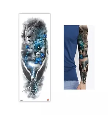 Тату Рукав Ангел/ Лев/ Инь-Янь Black And Blue Tattoo 48х17см Временная  Татуировка на Руку, Бедро — Купить Недорого на Bigl.ua (1302869310)