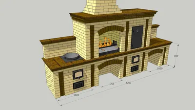 Барбекю комплекс из кирпича с коптильней, мангалом и казаном проекты,  чертежи, фотографии