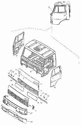 Кабина КамАЗ-6520 (Чертеж № 1: список деталей, стоимость запчастей)