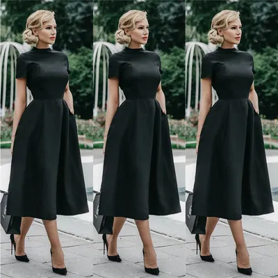Платье черного цвета классические женское платье, для девушек, элегантное  платье модные однотонные Цвет Платья с коротким рукавом для женщин и  девушек, вечерние платье D30 - купить по выгодной цене | AliExpress