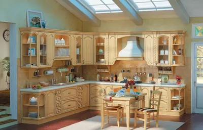 Кухня Колизей – светлая мебель в дизайне классического типа с фасадами из  массива настоящей акации и ламинированной столешницей Ligron 38 мм