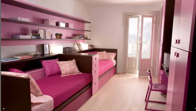 Дизайн комнаты для подростка: Розовый дизайн комнаты для двух девочек  подростков