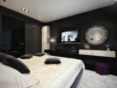 Дизайн спальни с черными обоями » Картинки и фотографии дизайна квартир,  домов, коттеджей