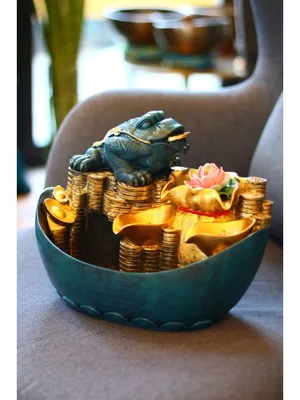 Комнатный \"Фонтан Богатства\" с жабой и лотосом (синий)