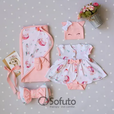 Комплект на выписку жаркое лето (5 предметов) Sofuto baby Sweet Unicorn  купить по цене 3 190руб
