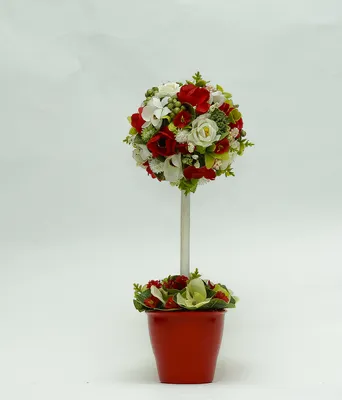 Топиарий (дерево из искусственных цветов) «Красно-белый» - Композиции -  Торговый дом Орхидея