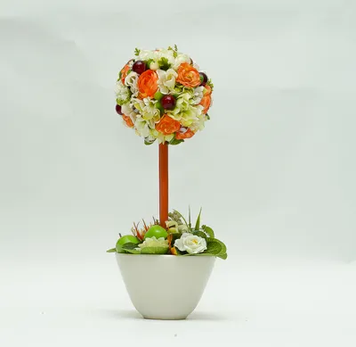 Топиарий (дерево из искусственных цветов) «Оранжево-белый» - Композиции -  Торговый дом Орхидея