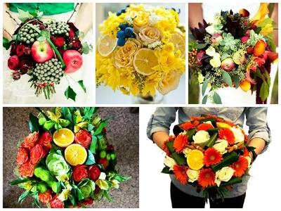 Красивые букеты из живых цветов с фруктами