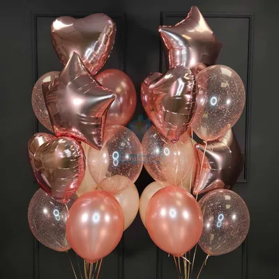 Композиция из воздушных шаров розовое золото со звездами и сердцами на 8  марта купить в Москве - заказать с доставкой - артикул: №2302