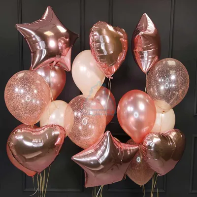Композиция из воздушных шаров розовое золото со звездами и сердцами купить  в Москве - заказать с доставкой - артикул: №1546