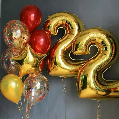 Композиция из воздушных шаров с цифрой \"Красное и золотое\" | Bubble express