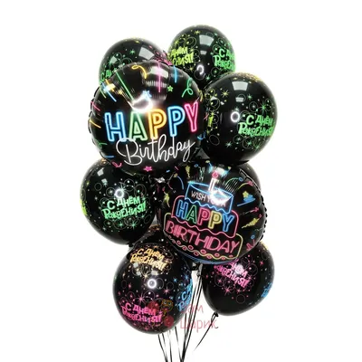 Купить Композиция из черных шаров С днем Рождения с кругами в Зеленограде с  круглосуточной доставкой арт. 10732