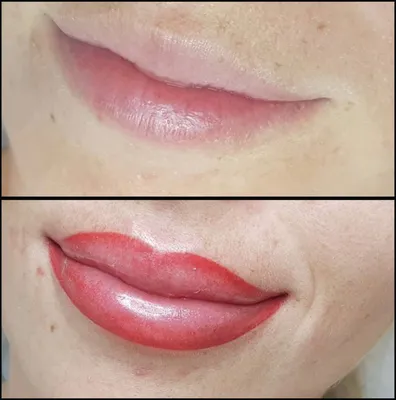 Перманентный макияж губ контур с растушевкой - 45 фото