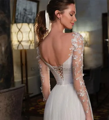 Блестящее сексуальное свадебное платье, 2022, блестящие кружевные платья с  длинным рукавом и 3D цветами для невесты, винтажные Корсеты с разрезом  сбоку, пляжные свадебные платья - купить по выгодной цене | AliExpress