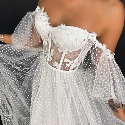 Ну что за нежность 🌸 👗 «Рувейда» - идеальное платье в горошек с удобным  бельевым корсет… | Корсетные свадебные платья, Стили свадебных платьев, Свадебные  платья