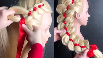 Как ЛЕГКО Начать косу с лентой? Прическа в школу на бок из 4 прядей. Side  French Braid ©LOZNITSA - YouTube