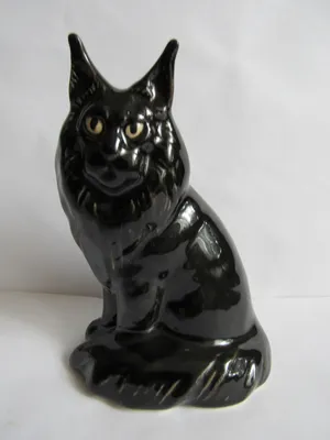 кот Мейн-кун черный ,авторская керамика,Вербилки .роспись - купить на  Coberu.ru (цена 950 руб.)