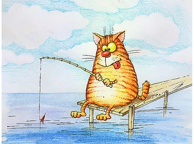 Картина \"Кот-рыбак на отдыхе в шезлонге\" | Интернет-магазин картин  \"АртФактор\"