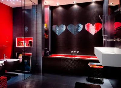 Черно красная ванная комната (35 фото)