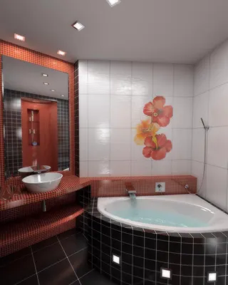 Дизайн маленькой ванной комнаты красного цвета » Дизайн 2021 года - новые  идеи и примеры работ