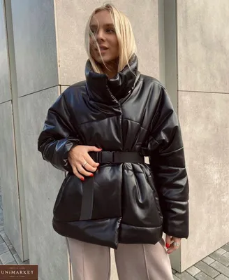 Женская Куртка из эко кожи на синтепухе с поясом купить в онлайн магазине -  Unimarket