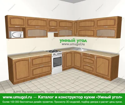 Угловая кухня МДФ патина в классическом стиле 9,9 м², 310 на 230 см, 170000  руб. в Новосибирске, Ольха: верхние модули 72 см, отдельно стоящая плита,  корзина-бутылочница, посудомоечная машина, модуль под свч
